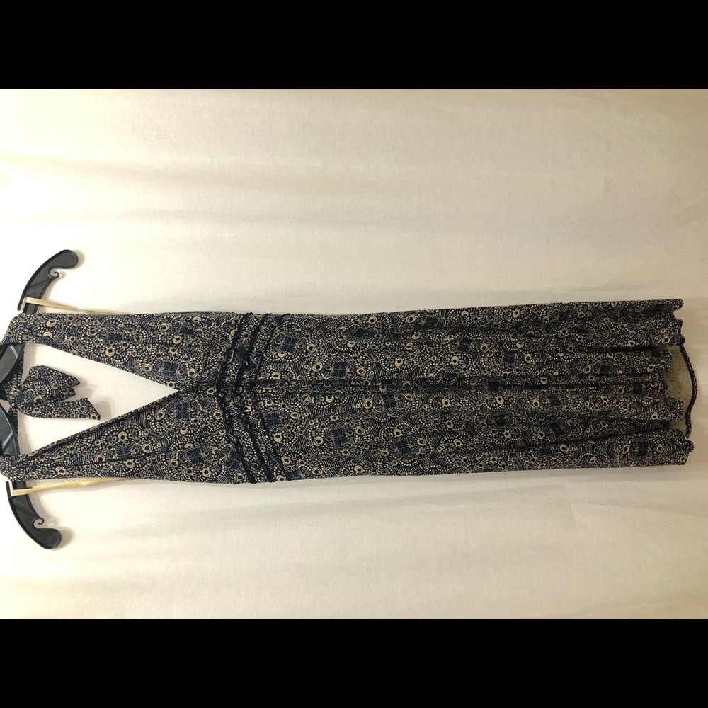 Navy and tan cotton halter dress